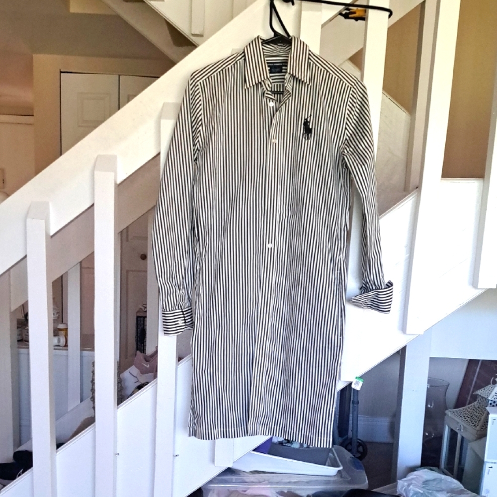 Ralph Lauren Golf Black& White Striped Cotton Dress Logo on Back Pockets Sz6 EUC